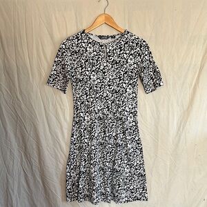 Lands' End Black and White Patterned Mini Dress